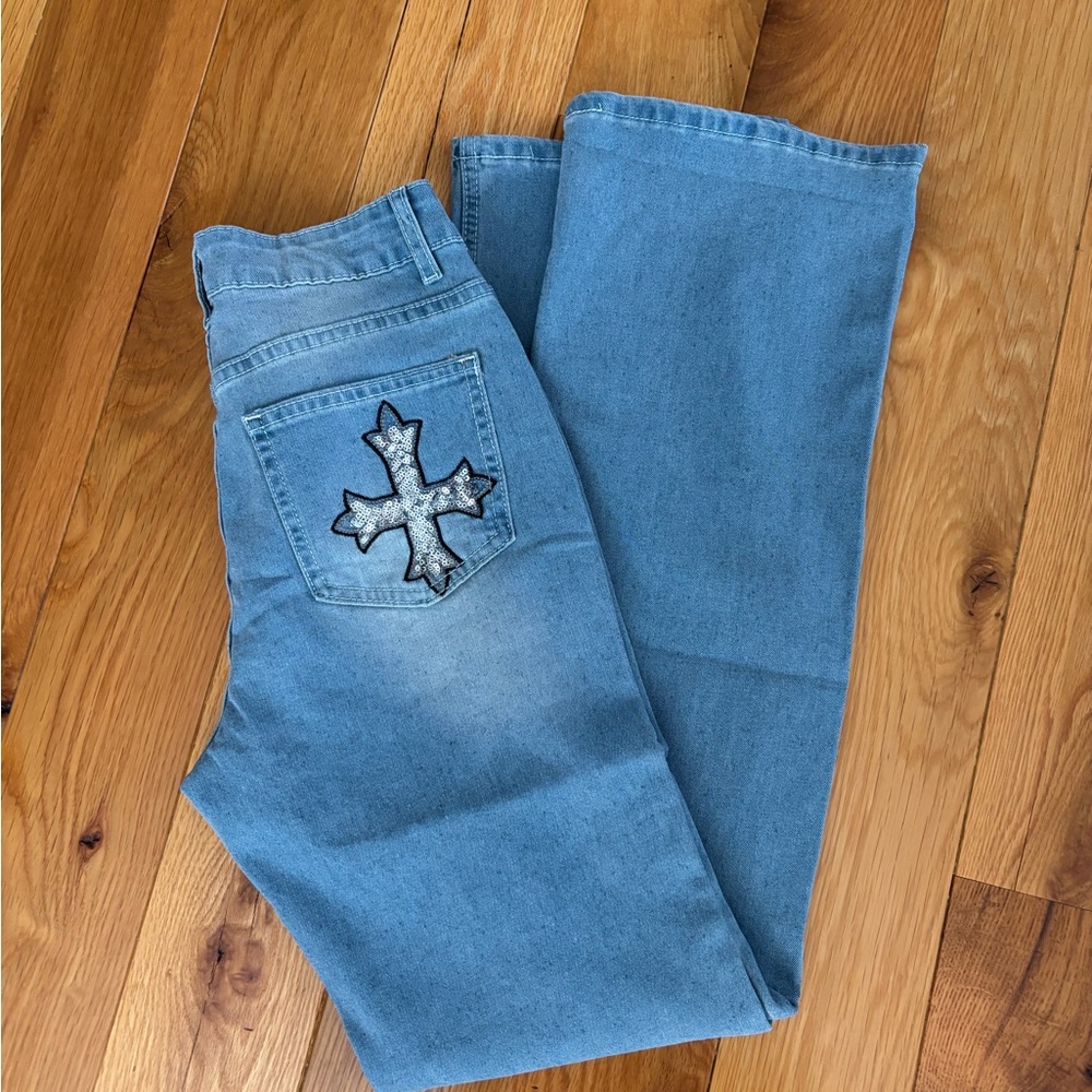 Women's Blue Jeans with Cross Detail